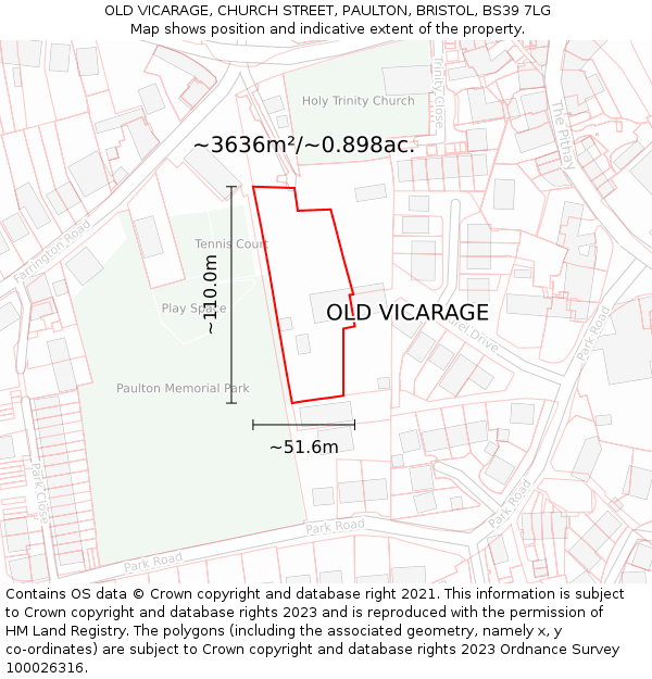 OLD VICARAGE, CHURCH STREET, PAULTON, BRISTOL, BS39 7LG: Plot and title map