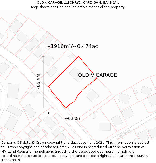 OLD VICARAGE, LLECHRYD, CARDIGAN, SA43 2NL: Plot and title map