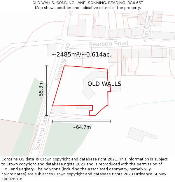 OLD WALLS, SONNING LANE, SONNING, READING, RG4 6ST: Plot and title map