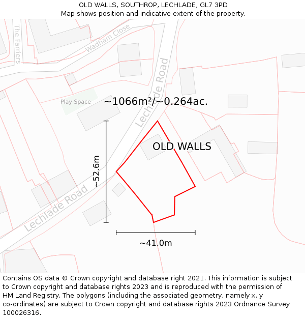 OLD WALLS, SOUTHROP, LECHLADE, GL7 3PD: Plot and title map