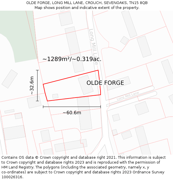 OLDE FORGE, LONG MILL LANE, CROUCH, SEVENOAKS, TN15 8QB: Plot and title map
