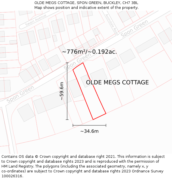 OLDE MEGS COTTAGE, SPON GREEN, BUCKLEY, CH7 3BL: Plot and title map