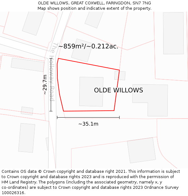 OLDE WILLOWS, GREAT COXWELL, FARINGDON, SN7 7NG: Plot and title map