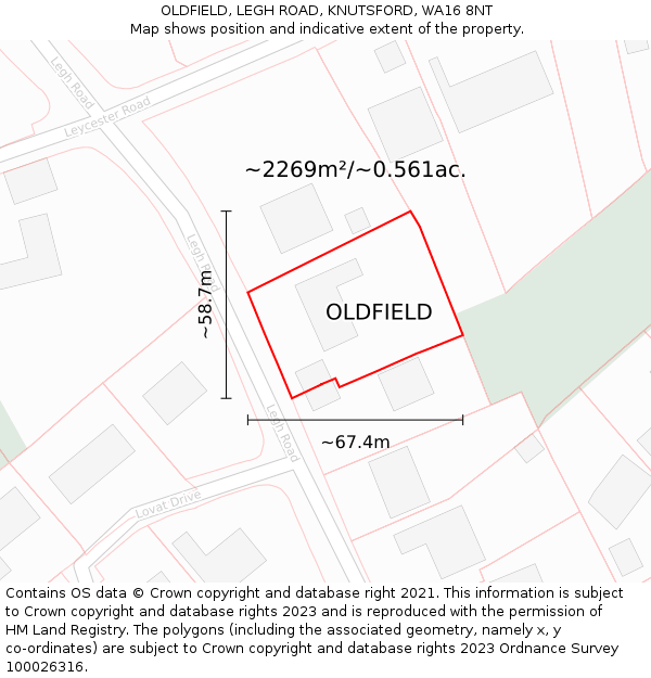 OLDFIELD, LEGH ROAD, KNUTSFORD, WA16 8NT: Plot and title map