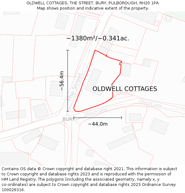 OLDWELL COTTAGES, THE STREET, BURY, PULBOROUGH, RH20 1PA: Plot and title map
