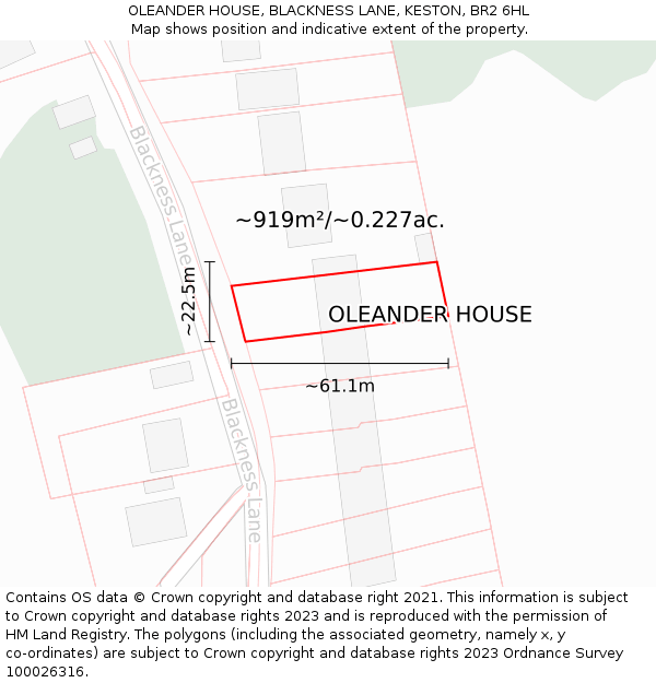 OLEANDER HOUSE, BLACKNESS LANE, KESTON, BR2 6HL: Plot and title map