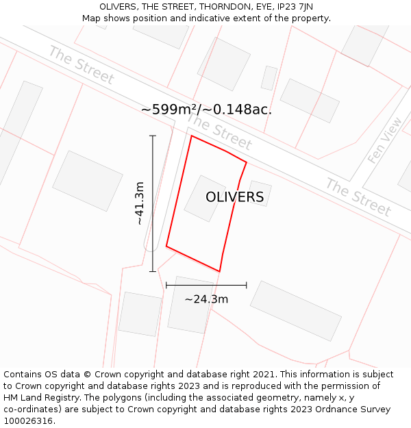 OLIVERS, THE STREET, THORNDON, EYE, IP23 7JN: Plot and title map