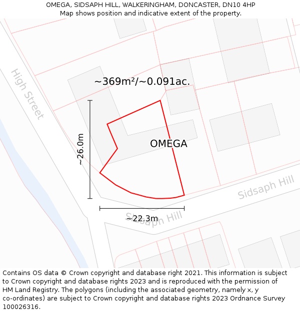 OMEGA, SIDSAPH HILL, WALKERINGHAM, DONCASTER, DN10 4HP: Plot and title map