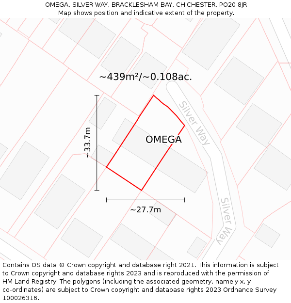 OMEGA, SILVER WAY, BRACKLESHAM BAY, CHICHESTER, PO20 8JR: Plot and title map