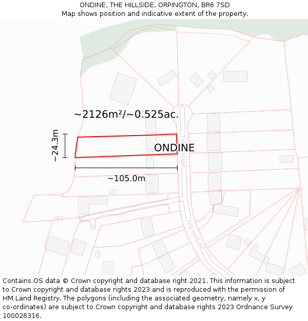 ONDINE, THE HILLSIDE, ORPINGTON, BR6 7SD: Plot and title map