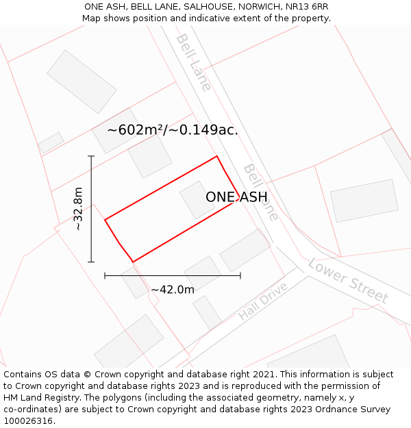 ONE ASH, BELL LANE, SALHOUSE, NORWICH, NR13 6RR: Plot and title map