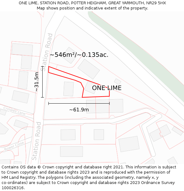 ONE LIME, STATION ROAD, POTTER HEIGHAM, GREAT YARMOUTH, NR29 5HX: Plot and title map