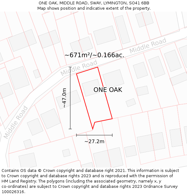 ONE OAK, MIDDLE ROAD, SWAY, LYMINGTON, SO41 6BB: Plot and title map