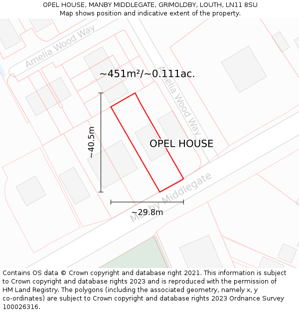 OPEL HOUSE, MANBY MIDDLEGATE, GRIMOLDBY, LOUTH, LN11 8SU: Plot and title map