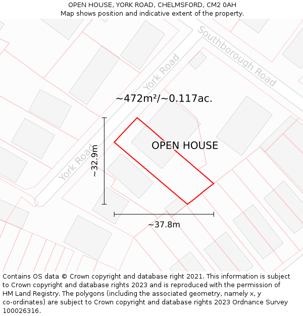 OPEN HOUSE, YORK ROAD, CHELMSFORD, CM2 0AH: Plot and title map