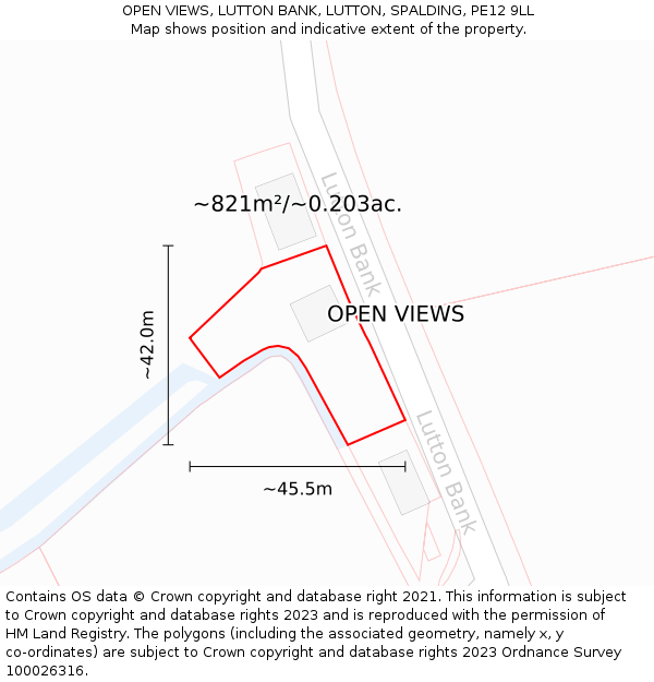 OPEN VIEWS, LUTTON BANK, LUTTON, SPALDING, PE12 9LL: Plot and title map