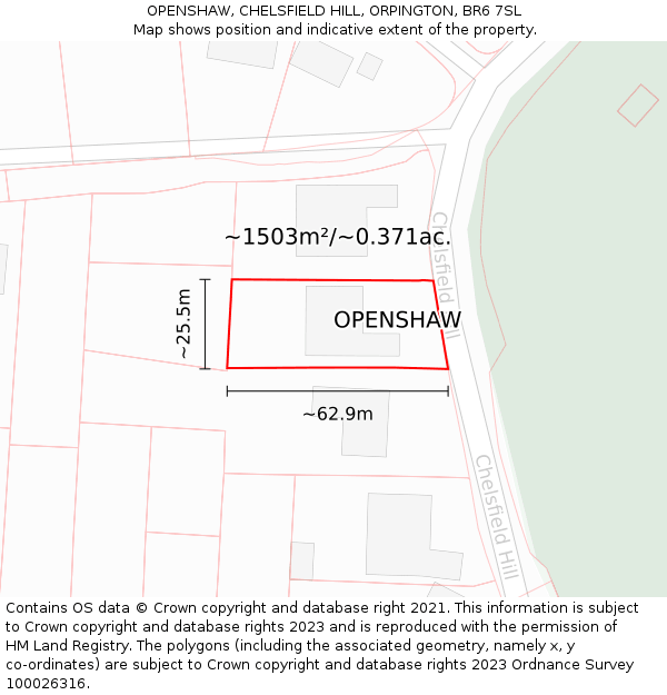 OPENSHAW, CHELSFIELD HILL, ORPINGTON, BR6 7SL: Plot and title map