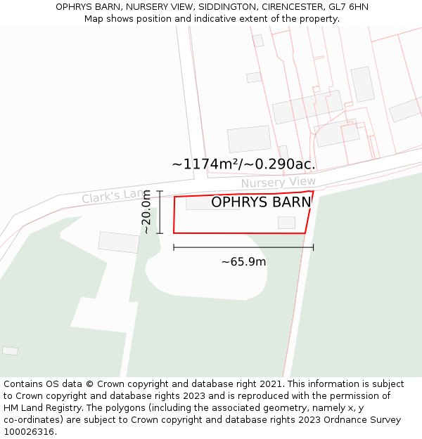 OPHRYS BARN, NURSERY VIEW, SIDDINGTON, CIRENCESTER, GL7 6HN: Plot and title map