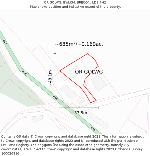 OR GOLWG, BWLCH, BRECON, LD3 7HZ: Plot and title map