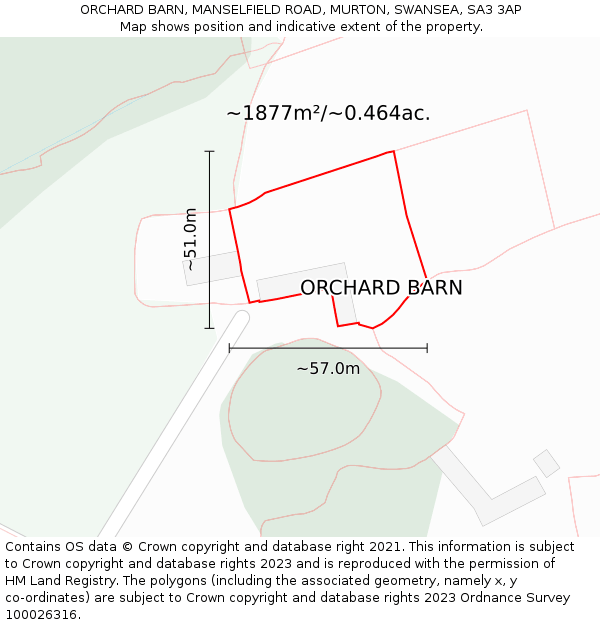 ORCHARD BARN, MANSELFIELD ROAD, MURTON, SWANSEA, SA3 3AP: Plot and title map