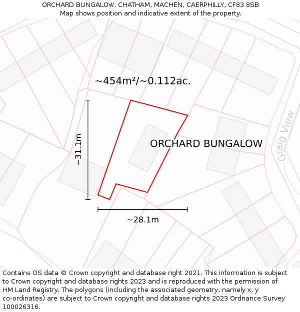 ORCHARD BUNGALOW, CHATHAM, MACHEN, CAERPHILLY, CF83 8SB: Plot and title map