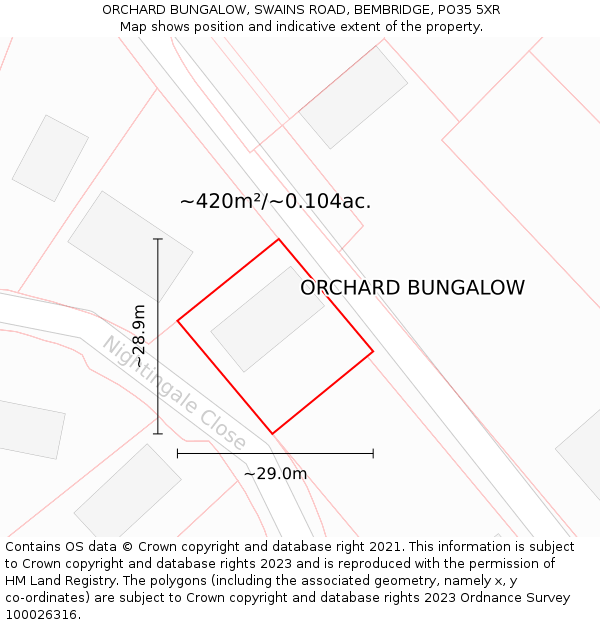 ORCHARD BUNGALOW, SWAINS ROAD, BEMBRIDGE, PO35 5XR: Plot and title map