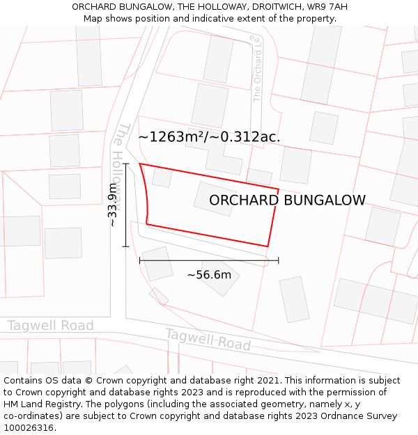 ORCHARD BUNGALOW, THE HOLLOWAY, DROITWICH, WR9 7AH: Plot and title map