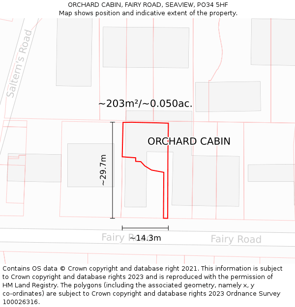 ORCHARD CABIN, FAIRY ROAD, SEAVIEW, PO34 5HF: Plot and title map