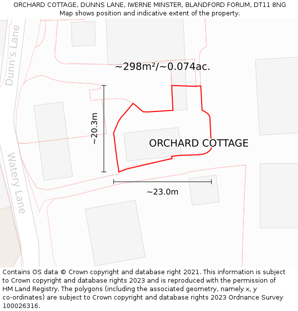 ORCHARD COTTAGE, DUNNS LANE, IWERNE MINSTER, BLANDFORD FORUM, DT11 8NG: Plot and title map