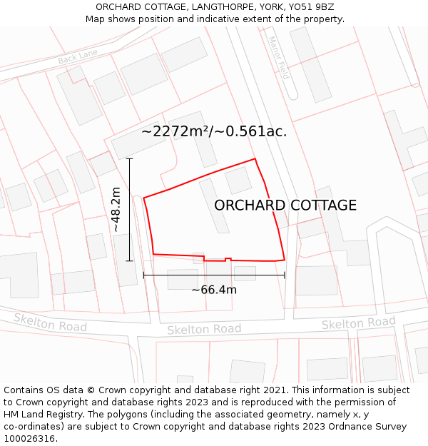 ORCHARD COTTAGE, LANGTHORPE, YORK, YO51 9BZ: Plot and title map