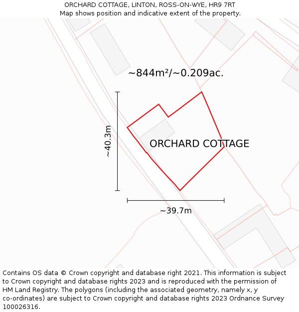 ORCHARD COTTAGE, LINTON, ROSS-ON-WYE, HR9 7RT: Plot and title map