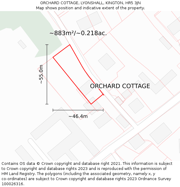 ORCHARD COTTAGE, LYONSHALL, KINGTON, HR5 3JN: Plot and title map