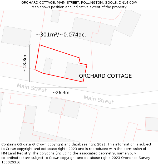 ORCHARD COTTAGE, MAIN STREET, POLLINGTON, GOOLE, DN14 0DW: Plot and title map