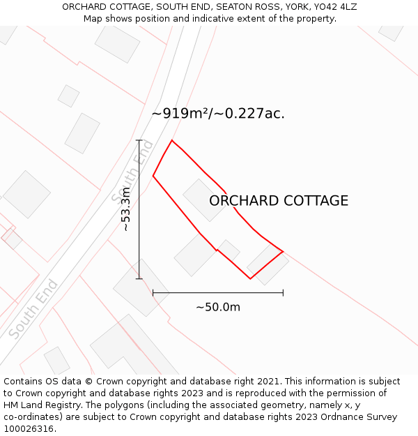 ORCHARD COTTAGE, SOUTH END, SEATON ROSS, YORK, YO42 4LZ: Plot and title map