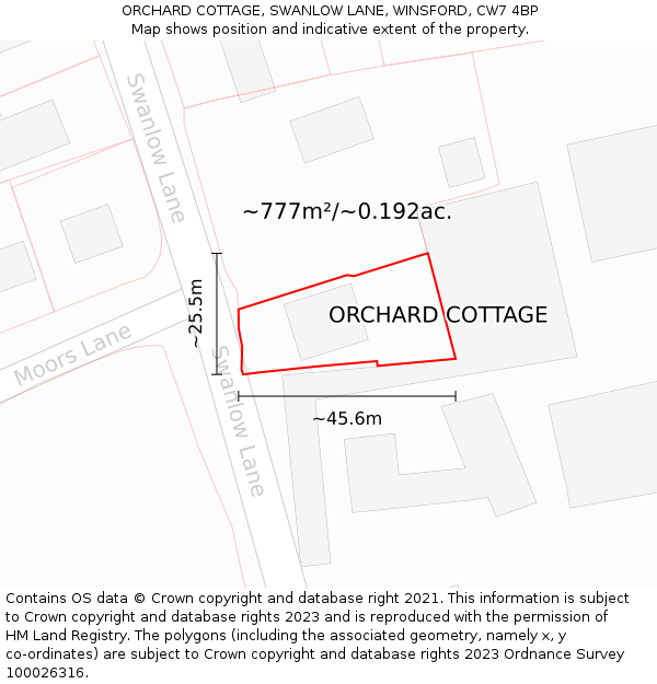 ORCHARD COTTAGE, SWANLOW LANE, WINSFORD, CW7 4BP: Plot and title map
