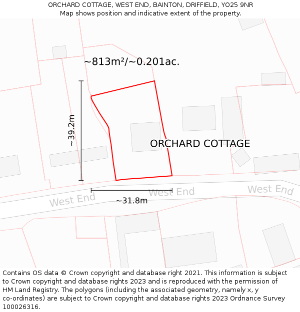 ORCHARD COTTAGE, WEST END, BAINTON, DRIFFIELD, YO25 9NR: Plot and title map
