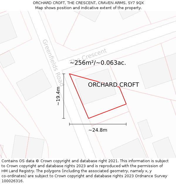 ORCHARD CROFT, THE CRESCENT, CRAVEN ARMS, SY7 9QX: Plot and title map