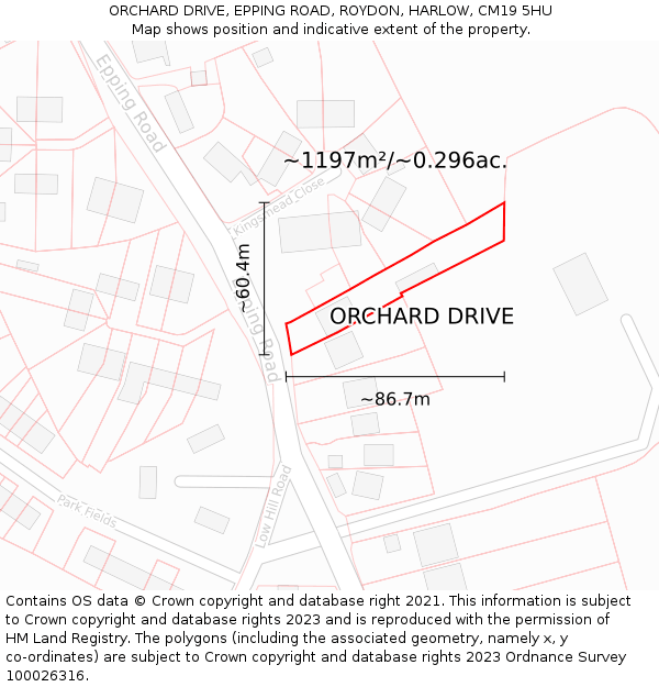 ORCHARD DRIVE, EPPING ROAD, ROYDON, HARLOW, CM19 5HU: Plot and title map
