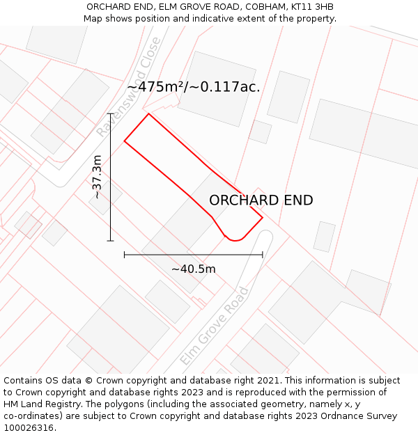 ORCHARD END, ELM GROVE ROAD, COBHAM, KT11 3HB: Plot and title map