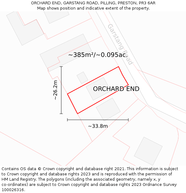 ORCHARD END, GARSTANG ROAD, PILLING, PRESTON, PR3 6AR: Plot and title map