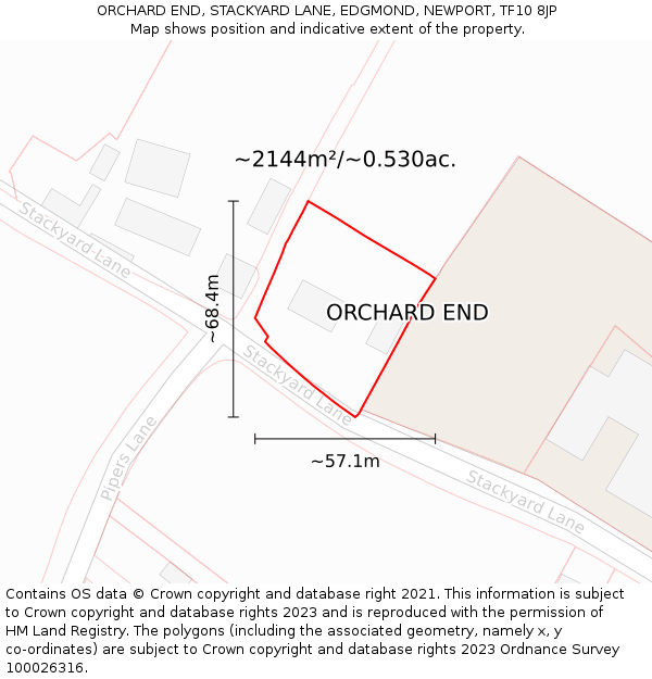 ORCHARD END, STACKYARD LANE, EDGMOND, NEWPORT, TF10 8JP: Plot and title map