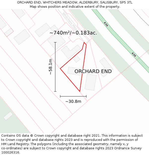 ORCHARD END, WHITCHERS MEADOW, ALDERBURY, SALISBURY, SP5 3TL: Plot and title map