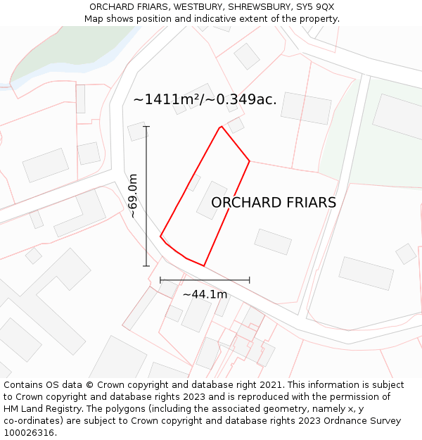 ORCHARD FRIARS, WESTBURY, SHREWSBURY, SY5 9QX: Plot and title map