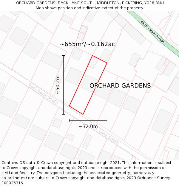 ORCHARD GARDENS, BACK LANE SOUTH, MIDDLETON, PICKERING, YO18 8NU: Plot and title map