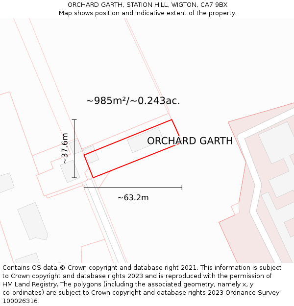 ORCHARD GARTH, STATION HILL, WIGTON, CA7 9BX: Plot and title map