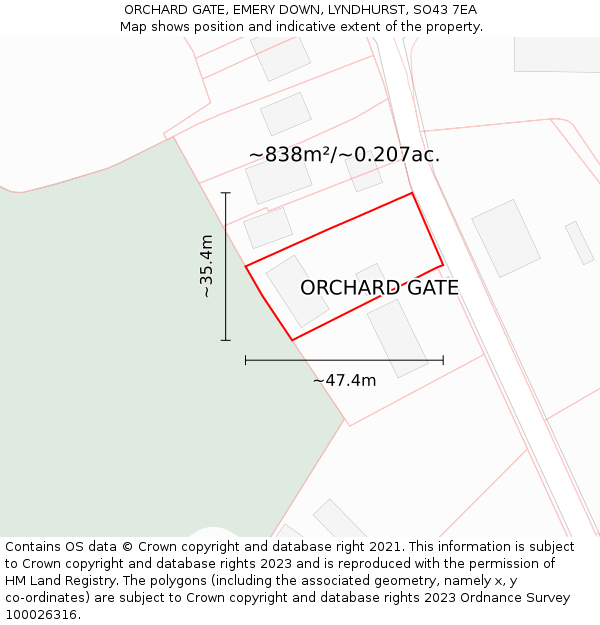 ORCHARD GATE, EMERY DOWN, LYNDHURST, SO43 7EA: Plot and title map