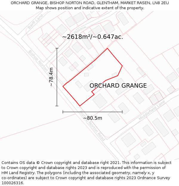 ORCHARD GRANGE, BISHOP NORTON ROAD, GLENTHAM, MARKET RASEN, LN8 2EU: Plot and title map