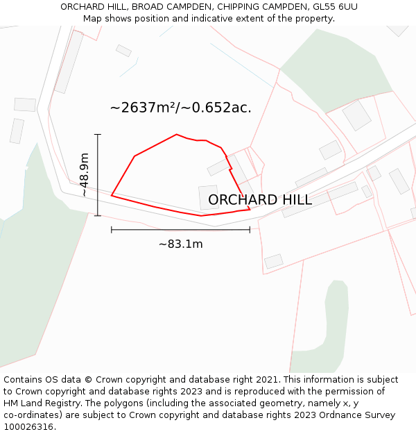 ORCHARD HILL, BROAD CAMPDEN, CHIPPING CAMPDEN, GL55 6UU: Plot and title map
