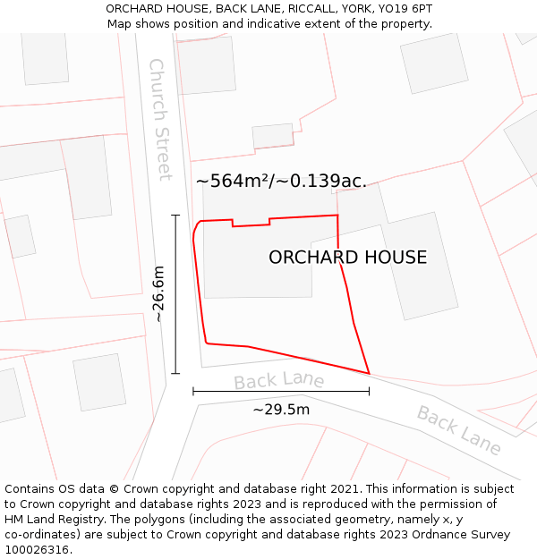 ORCHARD HOUSE, BACK LANE, RICCALL, YORK, YO19 6PT: Plot and title map