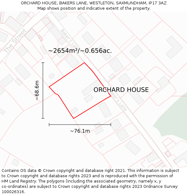 ORCHARD HOUSE, BAKERS LANE, WESTLETON, SAXMUNDHAM, IP17 3AZ: Plot and title map